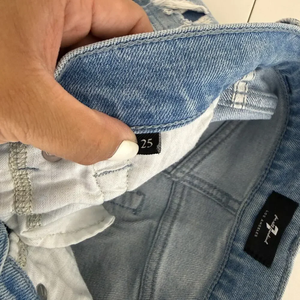 7 For All Mankind Boyfriend Shorts Bermuda Cut Off High Rise 8L Blue - 25